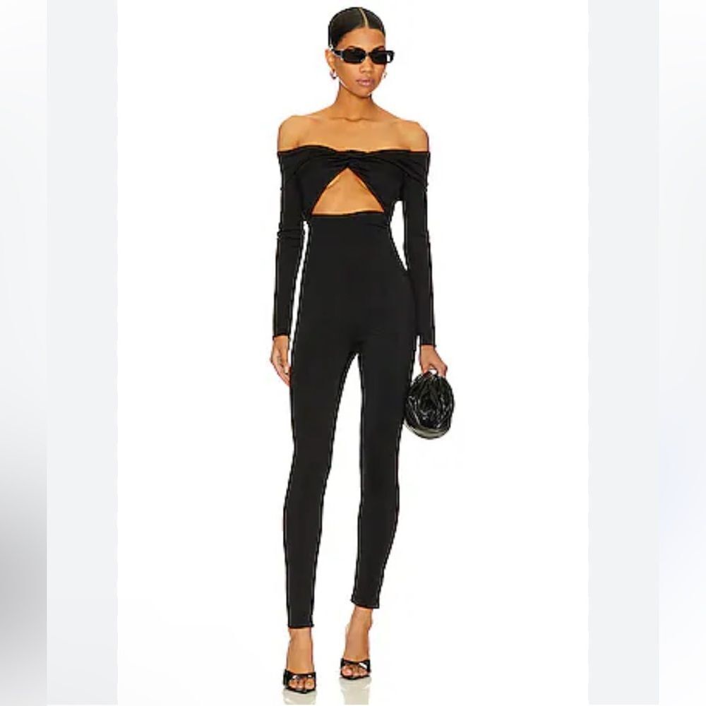 NBD Journi Jumpsuit cut out black jersey knit one piece party Revolve XL NWT